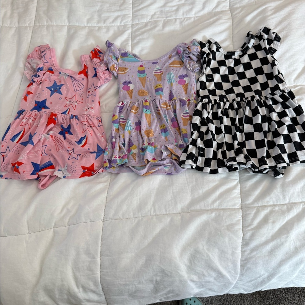 Little Sleepies Pink Star, Checkered and Ice-cream Party Ruffle-Sleeve Dress